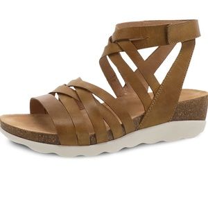 Dansko Mirabella Sandals Tan Ankle Strap White Sole 38